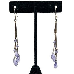 Handmade Chandelier Beaded Drop Earrings Purple Crystal Sterling Silver‎ Hook